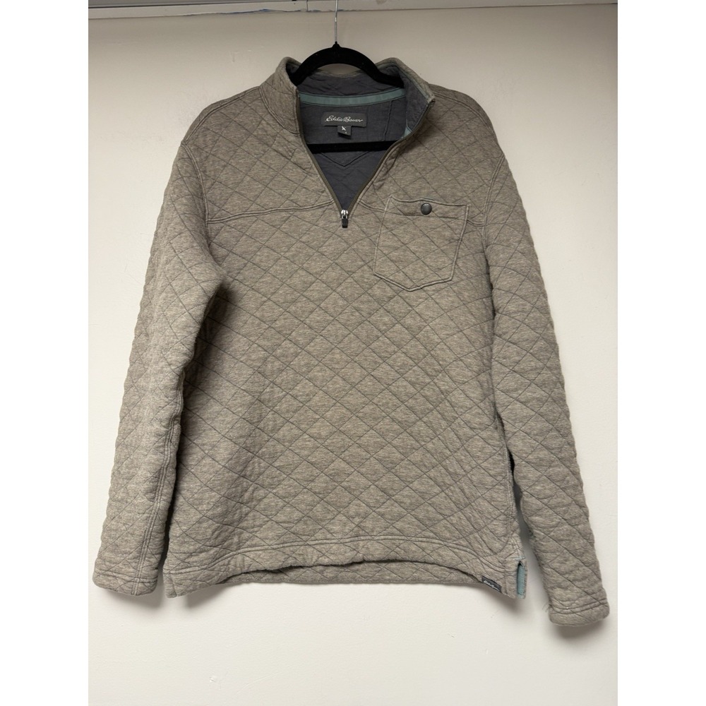 Eddie Bauer Mens Quilted Quarter Zip Pullover Sweater Beige‎ Size Small - Picture 1 of 6